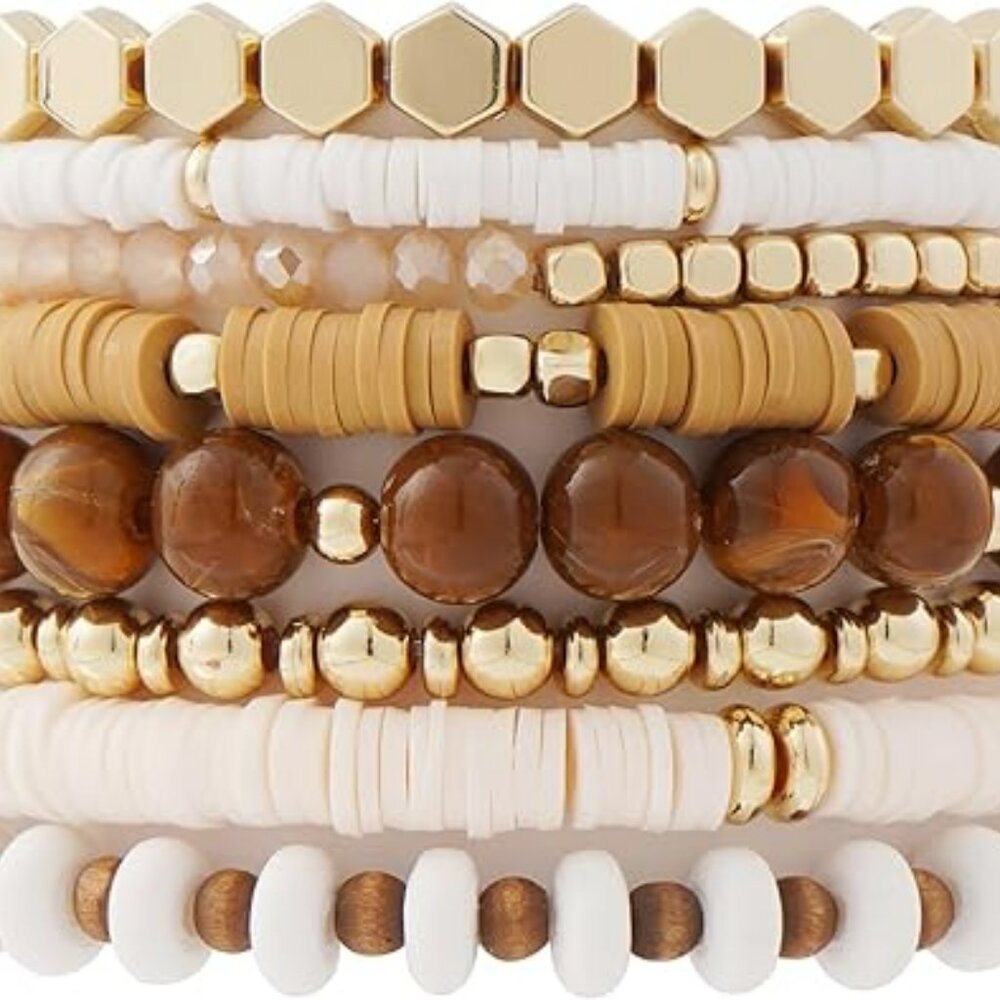 Boho‎ Bracelet Bohemian Stackable Gold Plated Beaded Surfer Clay Bead Stretch
